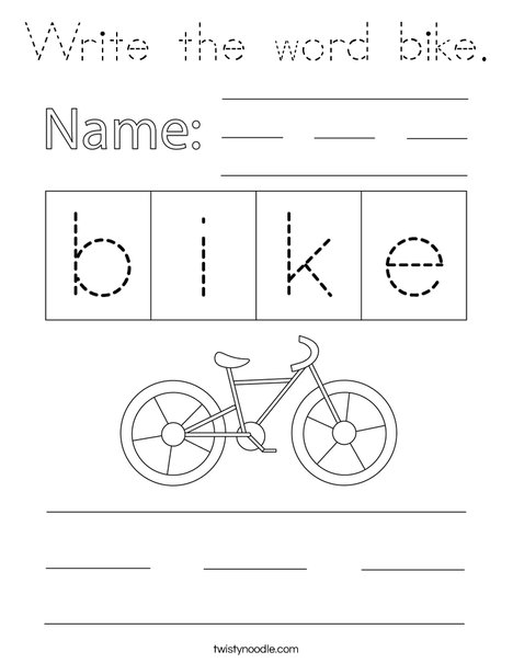 Write the word bike. Coloring Page