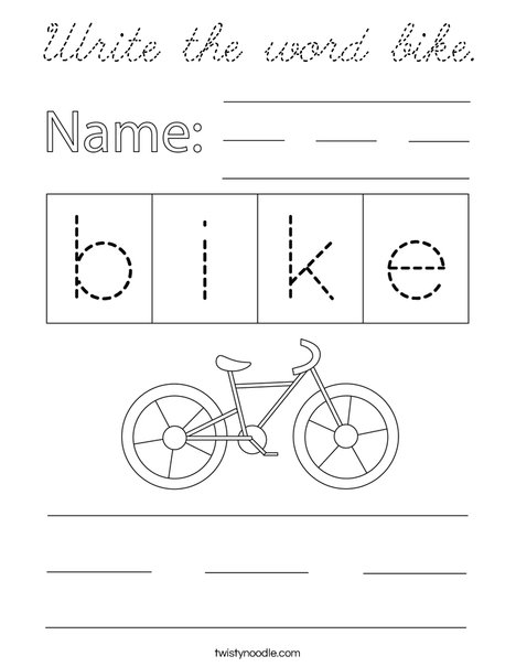 Write the word bike. Coloring Page