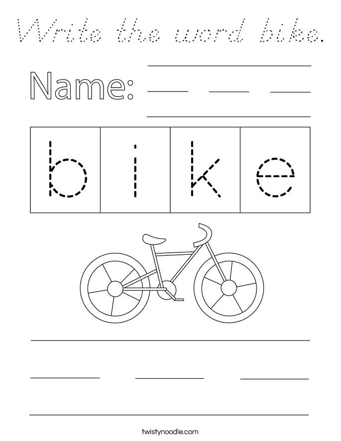 Write the word bike. Coloring Page