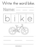 Write the word bike Coloring Page