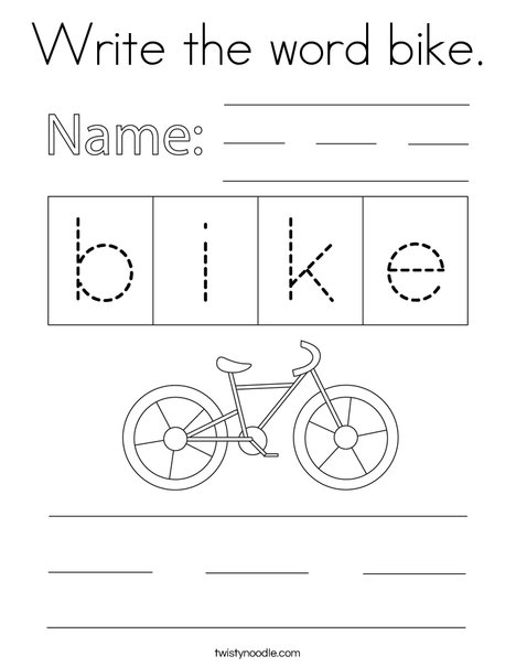 Write the word bike. Coloring Page