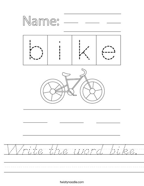 Write the word bike. Worksheet
