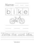 Write the word bike Handwriting Sheet