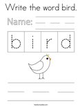 Write the word bird. Coloring Page