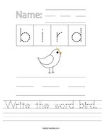 Write the word bird Handwriting Sheet