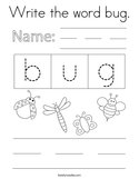Write the word bug Coloring Page