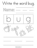Write the word bug Coloring Page