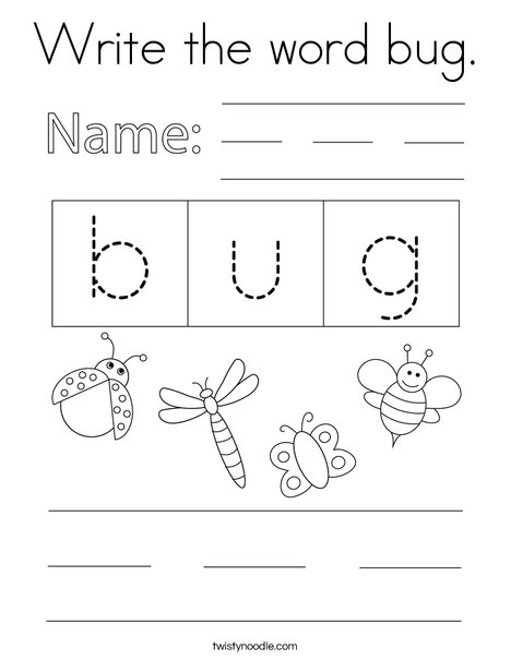 Write the word bug. Coloring Page