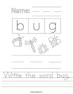 Write the word bug Handwriting Sheet