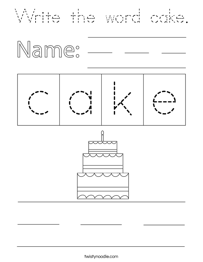 Write the word cake. Coloring Page