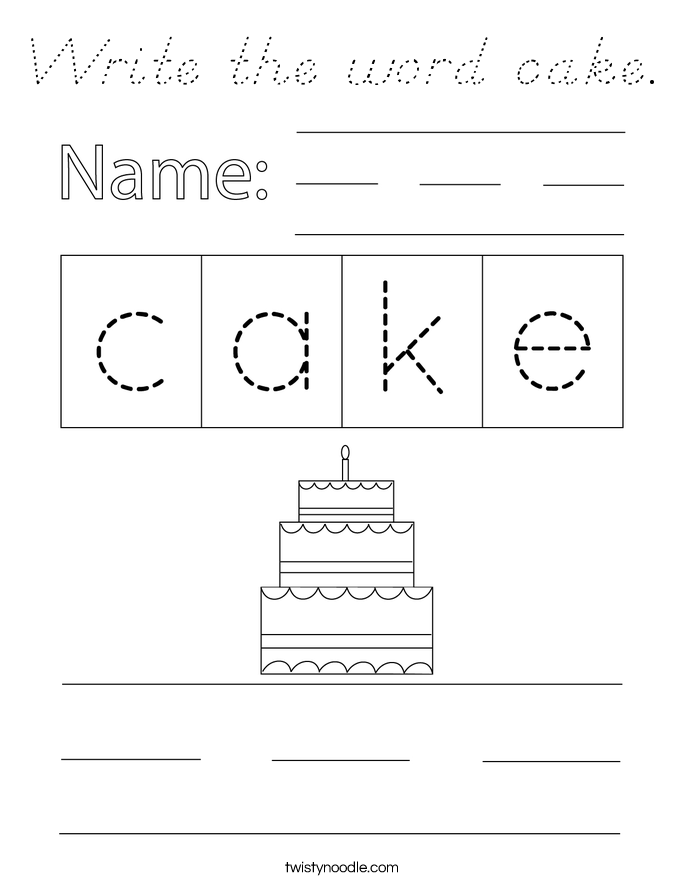 Write the word cake. Coloring Page