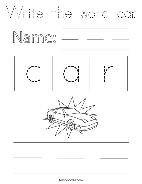 Write the word car. Coloring Page