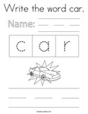 Write the word car Coloring Page