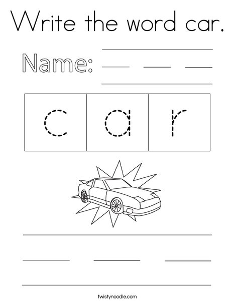 Write the word car. Coloring Page