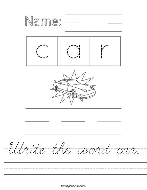 Write the word car. Worksheet