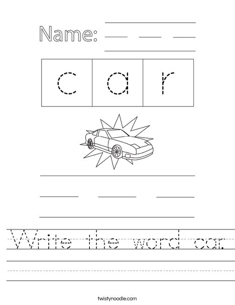 Write the word car. Worksheet