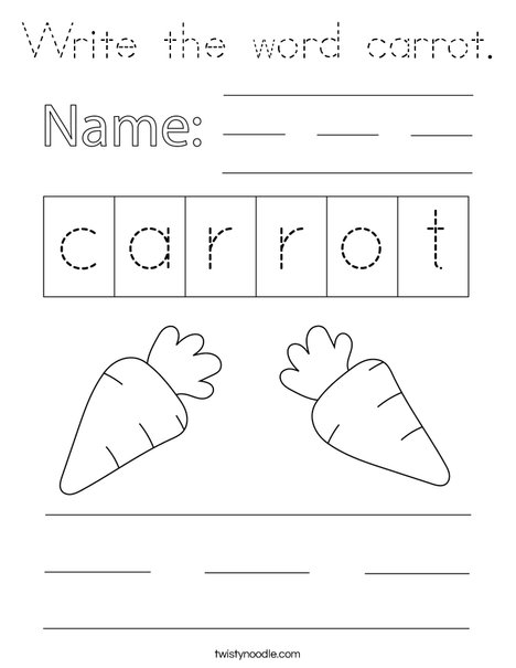 Write the word carrot. Coloring Page