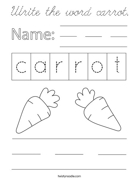 Write the word carrot. Coloring Page
