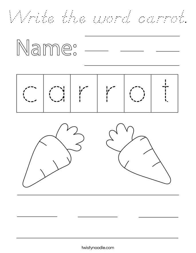 Write the word carrot. Coloring Page