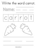 Write the word carrot. Coloring Page