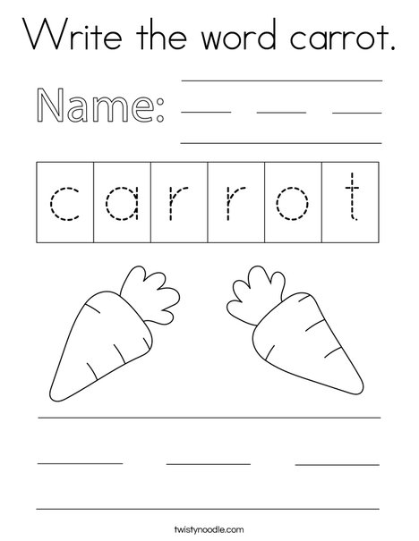 Write the word carrot. Coloring Page