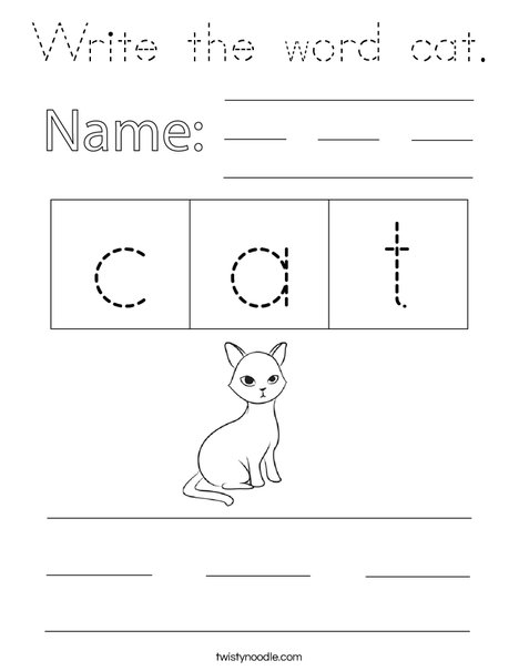 Write the word cat. Coloring Page