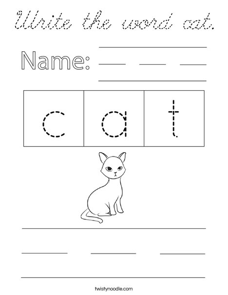 Write the word cat. Coloring Page