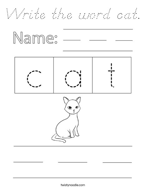 Write the word cat. Coloring Page