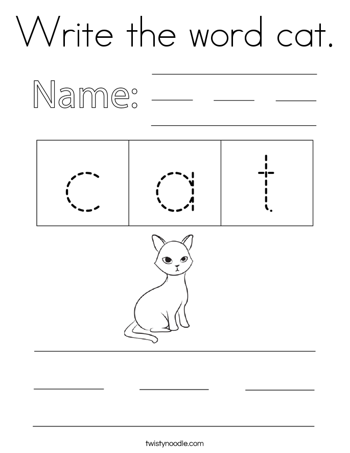 Write the word cat. Coloring Page