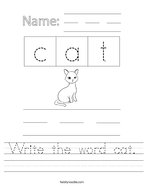 Write the word cat Handwriting Sheet