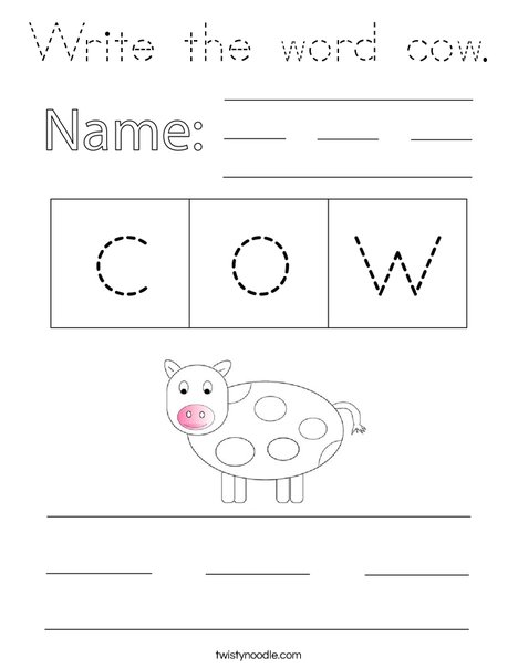 Write the word cow. Coloring Page