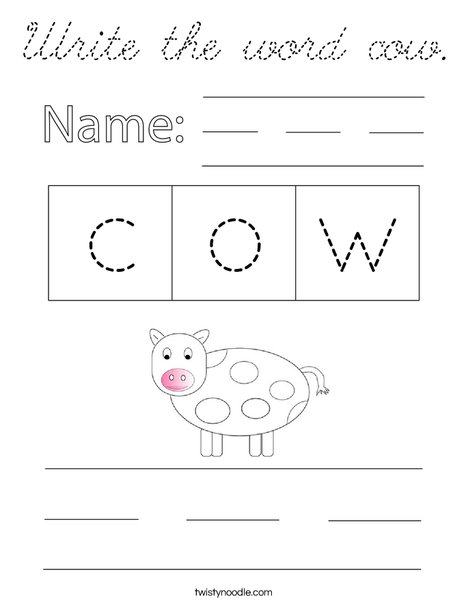 Write the word cow. Coloring Page