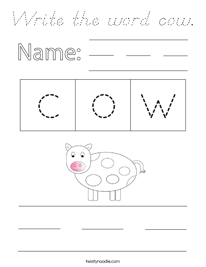 Write the word cow. Coloring Page