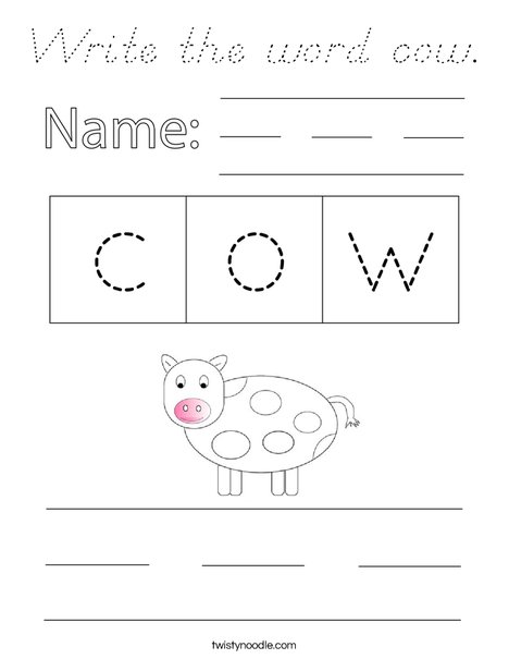 Write the word cow. Coloring Page