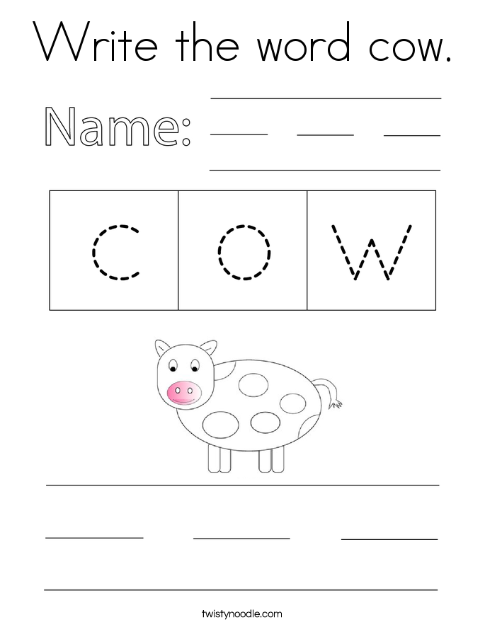 Write the word cow. Coloring Page