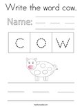Write the word cow. Coloring Page