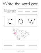 Write the word cow Coloring Page
