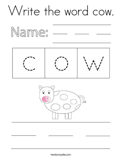 Write the word cow. Coloring Page