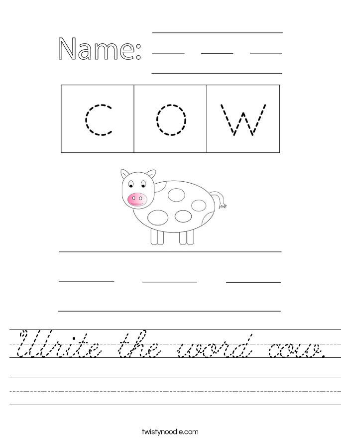 Write the word cow. Worksheet