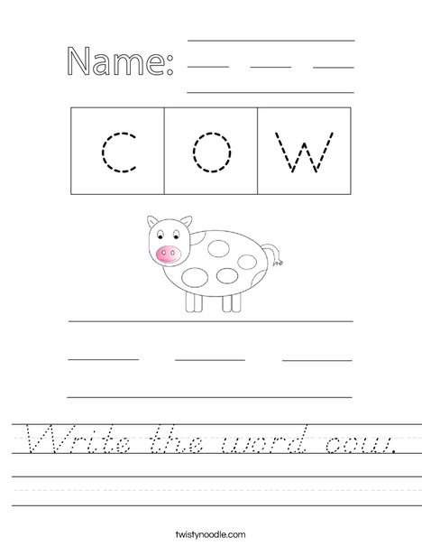 Write the word cow. Worksheet