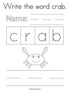 Write the word crab Coloring Page