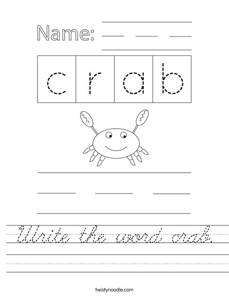 Write the word crab. Worksheet