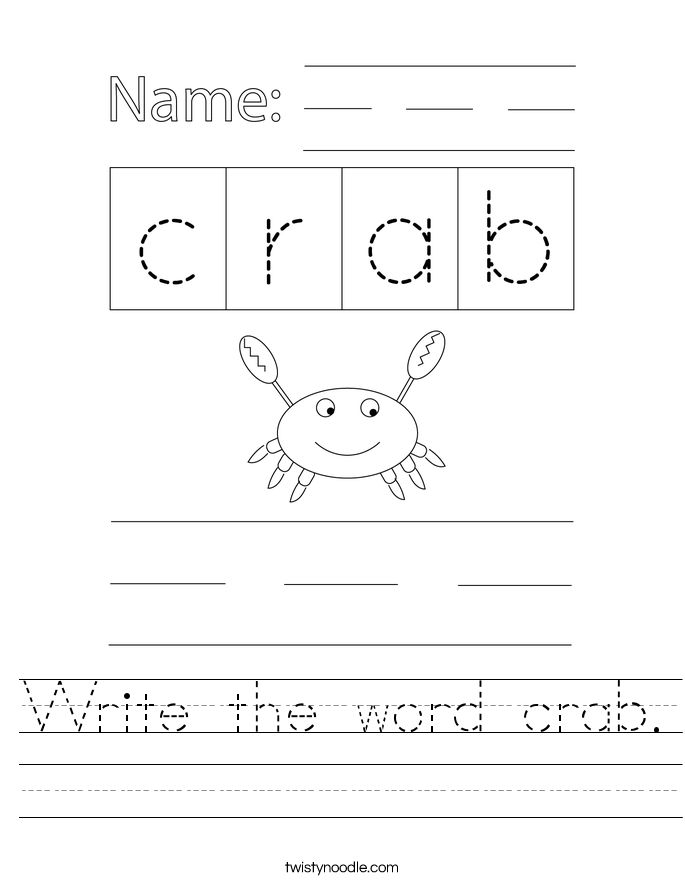 Write the word crab. Worksheet