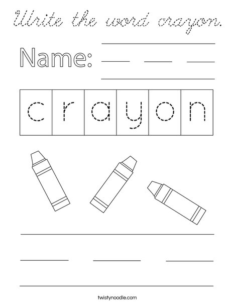 Write the word crayon Coloring Page - Cursive - Twisty Noodle