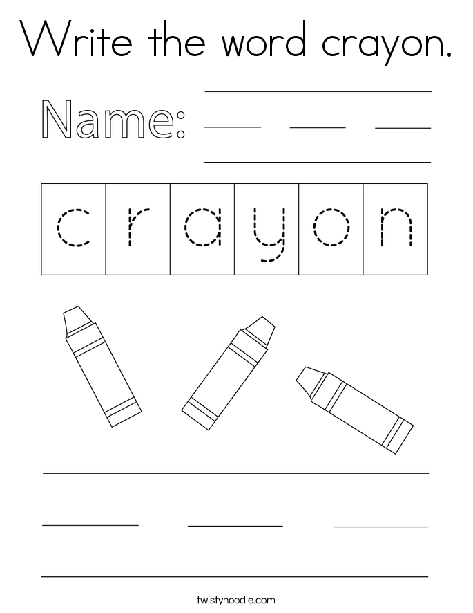 Write the word crayon. Coloring Page