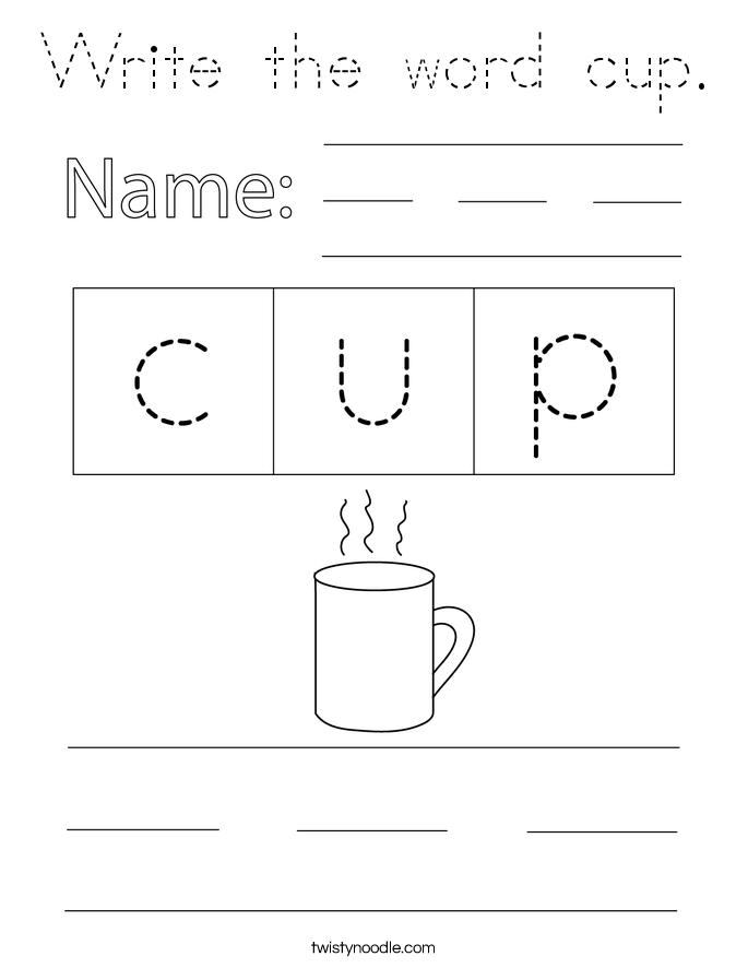 Write the word cup. Coloring Page