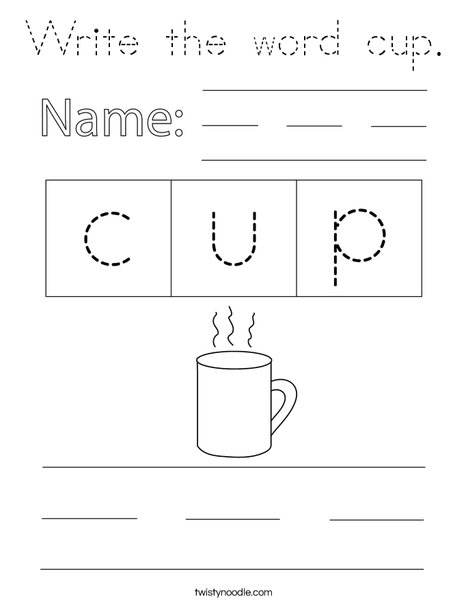 Write the word cup. Coloring Page