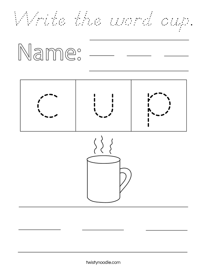 Write the word cup. Coloring Page