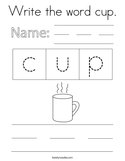 Write the word cup Coloring Page