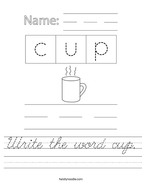 Write the word cup. Worksheet